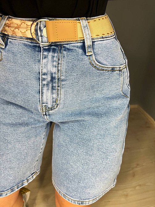 Шорти жіночі джинсові Moss 513 бермуди з високою посадкою і поясом-хусткою блакитні, блакитний, З2, 32, 86 см, 122 см Київ - фото 18