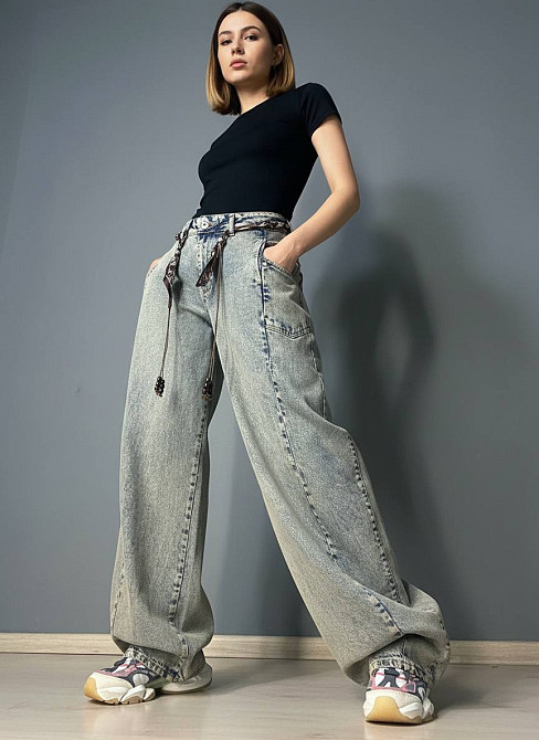 Джинсы женские Ijjass 6059 baggy супер широкие оверсайз с поясом винтажные голубые, голубой, З2, 32, 86 см Киев - изображение 14