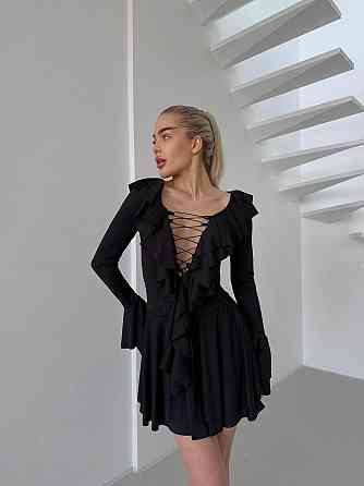 Жіноча романтична сукня в стилі міні з воланами мікродайвінг Чорна Одеса