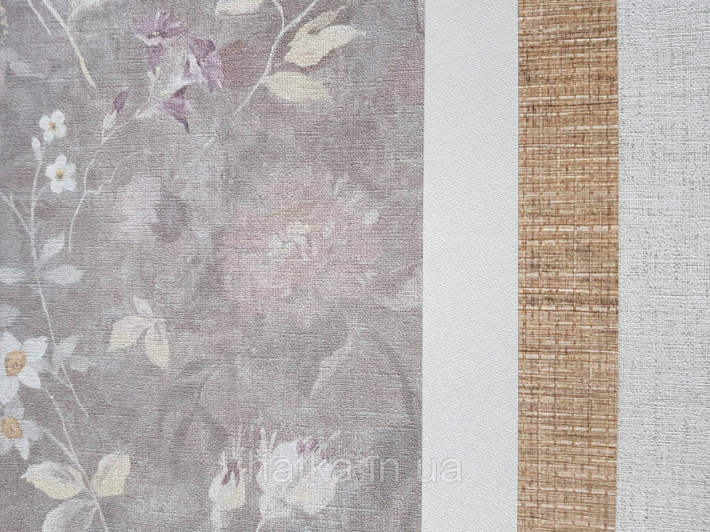 Шпалери вінілові на флізеліні AS creation Perfect 1.06Х10 квіти рожеві бузок жовті на сіро-коричневому Київ - фото 3