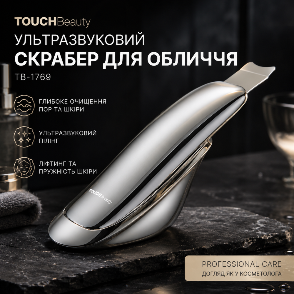 Ультразвуковий скрабер для обличчя TOUCHBeauty Ultrasonic Scrub Device TB-1769 професійний апарат для пілінгу та ліфтингу срібляст Київ - фото 1