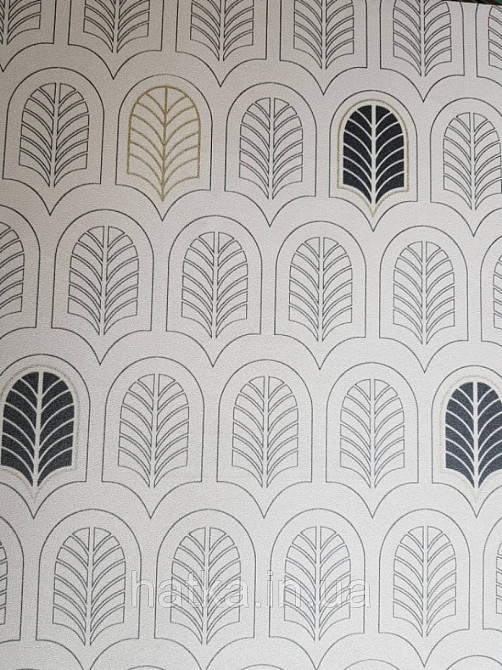 Шпалери вінілові на флізелін AS creation New-life геометрія фігури під листя золотисті чорні на бежевому Київ - фото 1