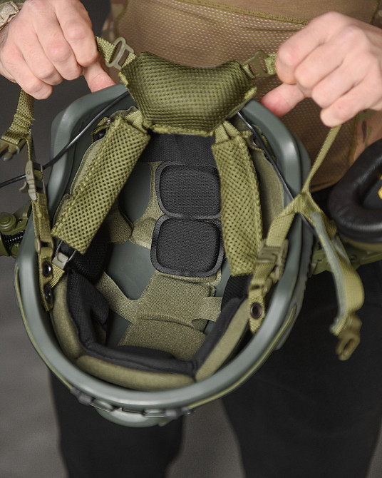 Шлем в сборе с навушниками + чеберашка олива Одесса - изображение 8