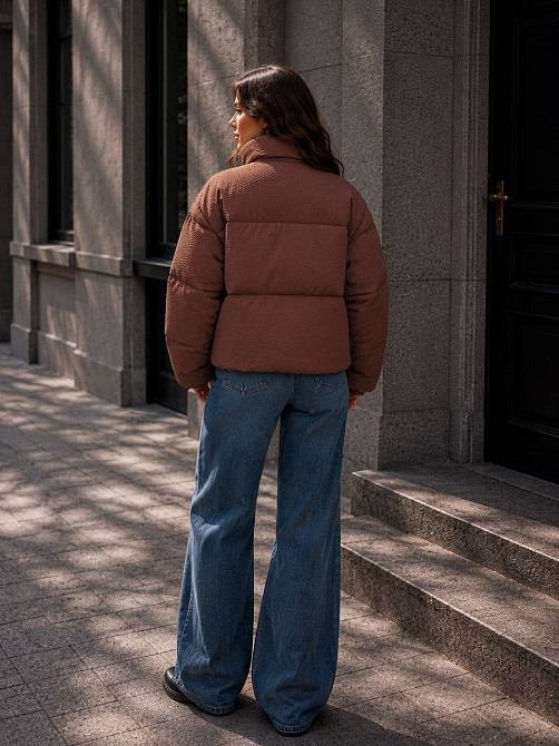 Куртка жіноча Fashion 3072 вафельна коротка з коміром-стійкою коричнева, коричневий, L Київ - фото 18