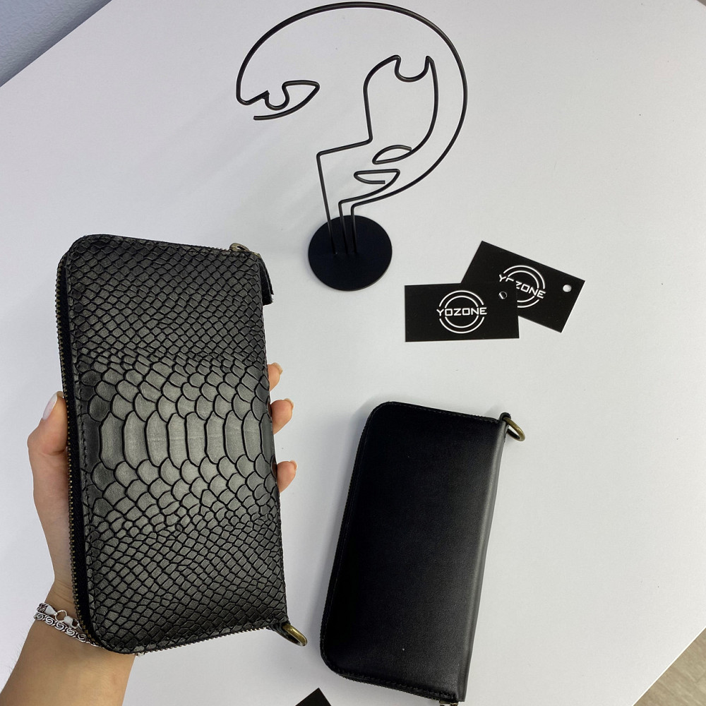 Шкіряний чоловічий гаманець, місткий клатч із відділеннями на блискавці, Crazy Horse, чорнийMasterSem Київ - фото 4