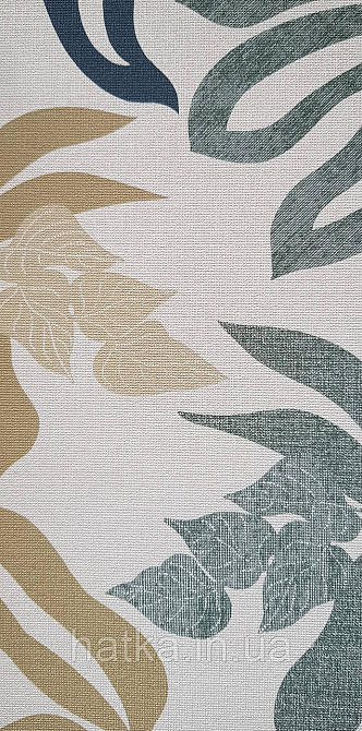 Шпалери вінілові на флізеліні Grandeco Universe метрове листя монстери сині зелені жовті на молочному Київ - фото 4