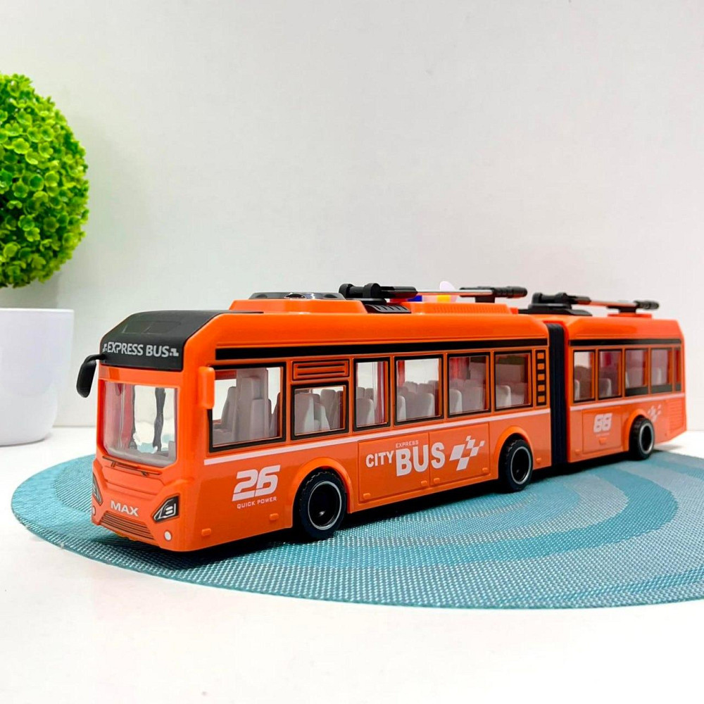 Тролейбус з інерцією підсвічуванням і звуком відчиняються двері Помаранчевий (JS163BC) Чернігів - фото 1