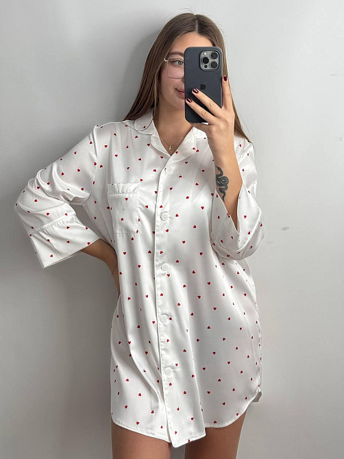 Ночная сорочка на пуговицах сатиновая Айвори сердце M Харьков - изображение 1