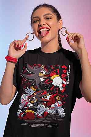 Футболка чоловіча з аніме принтом Схадов Хедгехог Хероес Сонік оверсайз (S/M/L) Чорний AnimeJ0015 Дніпро