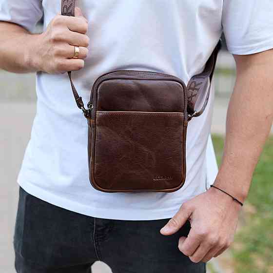 Мужской мессенджер через плечо 20х16х6, сумка планшетка для города, барсетка для телефона, коричневая Киев