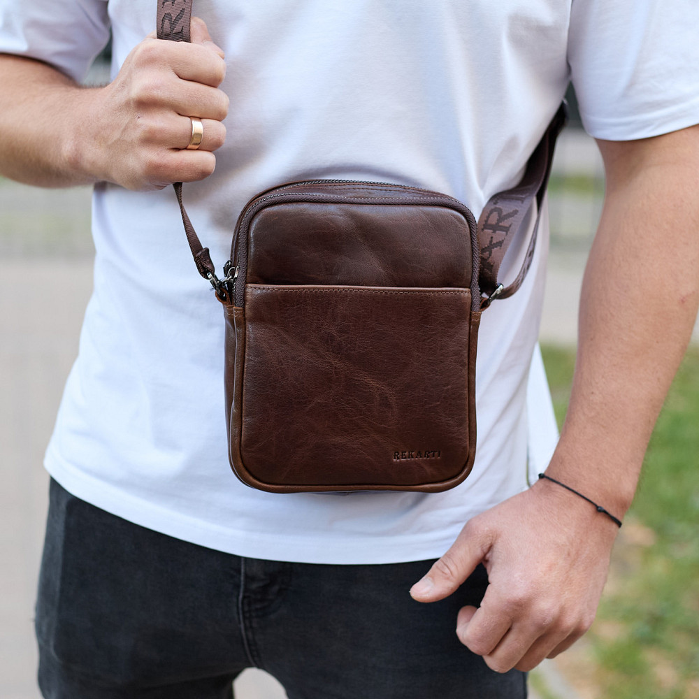 Мужской мессенджер через плечо 20х16х6, сумка планшетка для города, барсетка для телефона, коричневая Киев - изображение 2