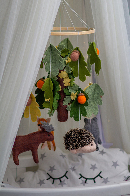 Дитячий музичний мобіль на ліжечко для немовлят об'ємний WooolyWool «Ліс» з 35 мелодіями Київ - фото 6