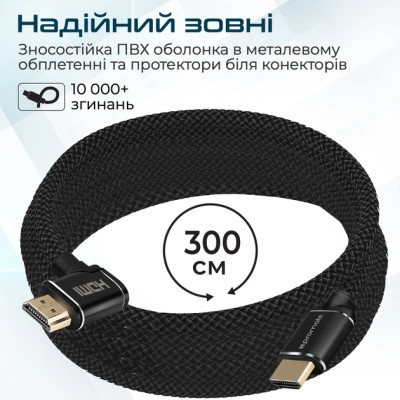 Кабель мультимедийный HDMI to HDMI v.2.0 prolink4k1-300.black Promate (prolink4k1-300.black) Винница - изображение 3