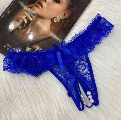 Трусики з вирізом та перлами жіночі універсальний синій Київ