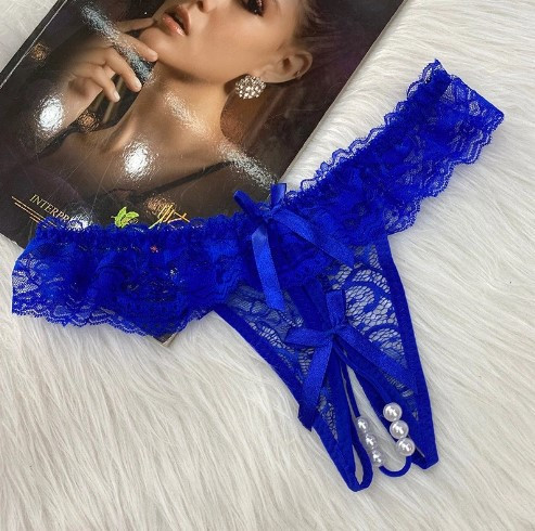 Трусики з вирізом та перлами жіночі універсальний синій Київ - фото 1