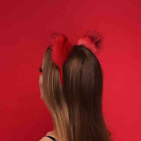 Меховые ушки кошки с бантиком, Красные с черным OKOVA Sex Aura Киев