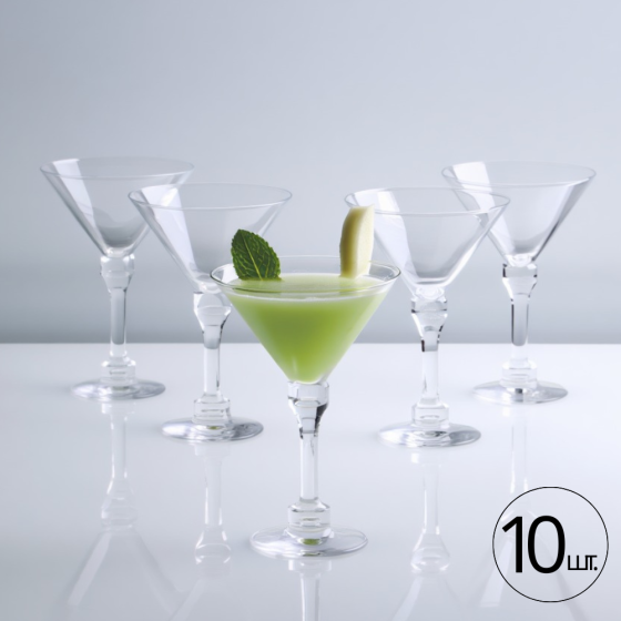 Набор бокалов для мартини 135 мл, 10 шт, многоразовые, пластиковые, прозрачные для коктейлей с съёмной ножкой Каменец-Подольский