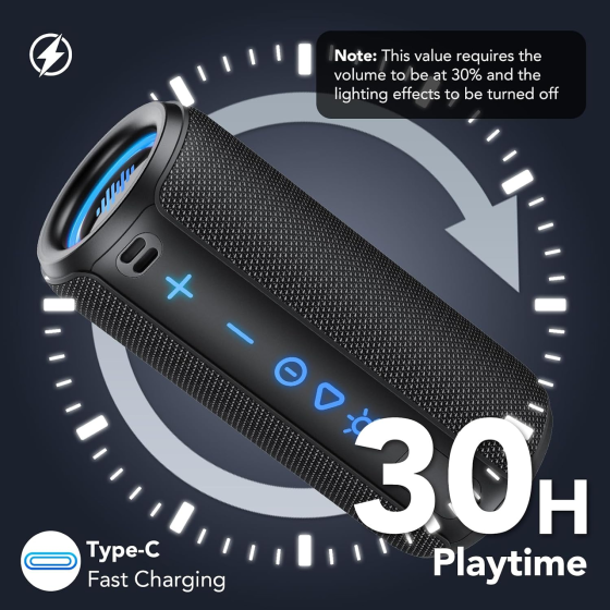 Портативна Bluetooth-колонка TIMU S11-1, 30 Вт, Bluetooth 5.4, TWS, RGB-підсвічування, до 24 годин, стереозвук Київ