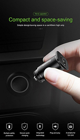Автомобільний зарядний пристрій BASEUS B5-C15Q Dual QC3.0 Car Charger 30W (Чорний, два USB-порта) Миколаїв - фото 6
