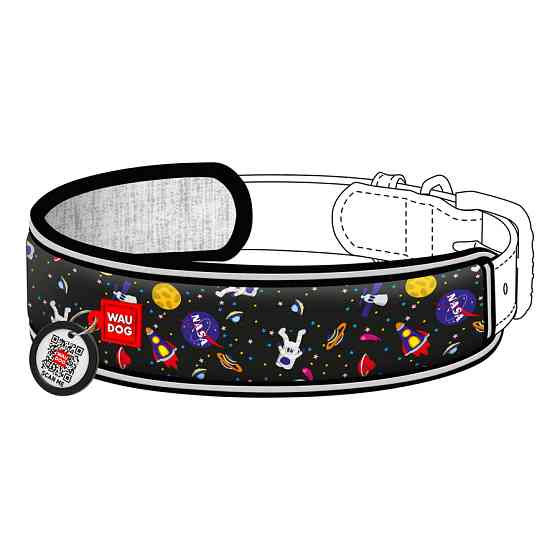 Ергономічна накладка на нашийник WAUDOG Nylon з QR-паспортом, малюнок "NASA" (розмір XS, для ши Коломыя
