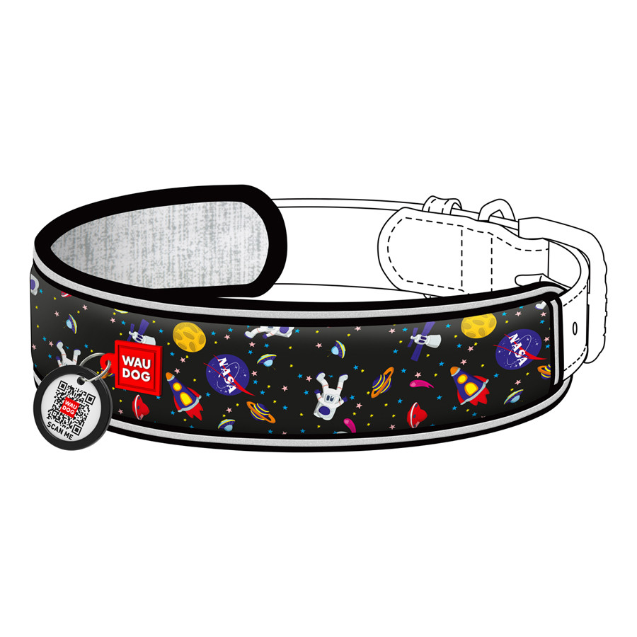 Ергономічна накладка на нашийник WAUDOG Nylon з QR-паспортом, малюнок "NASA" (розмір XS, для ши Коломыя - изображение 1