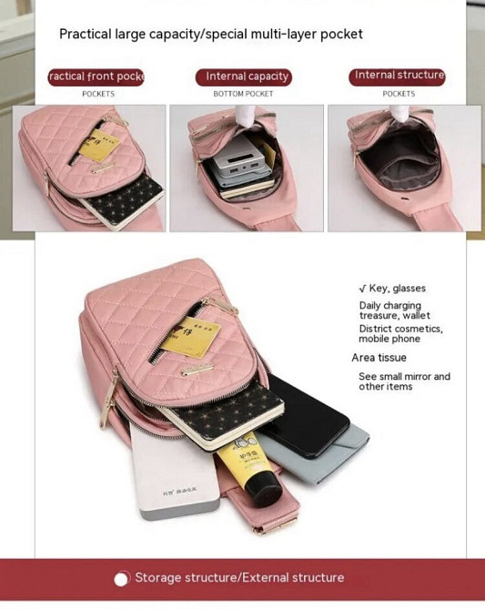 Женская сумочка через плече нагрудная сумка для девушек розовая размер сумки 30*17*10 см, 3 кармана Киев - изображение 8