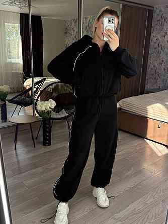 Женский теплый прогулочный костюм двойка с дабл флиса полар Черный, 42/44 Одесса