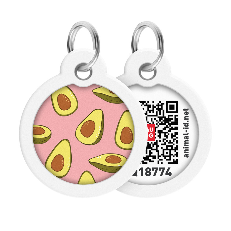 Адресник для собак і котів металевий WAUDOG Smart ID з QR-паспортом, малюнок "Авокадо 2", коло, Д 30 мм Вінниця - фото 1