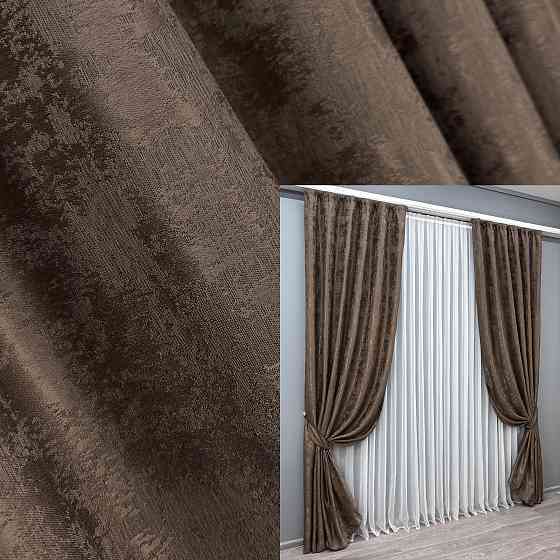 Комплект готовых штор VR-Textil Жаккард Sultan XO № 1557ш Коричневый 150х270 см 2 шт (33-0412) Киев