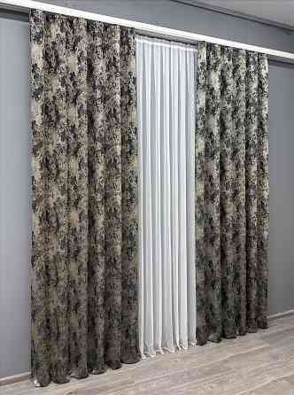 Комплект готових штор VR-Textil Льон Преміум № 1694ш Чорний з бежевим 150х290 см 2 шт (33-0594) Київ