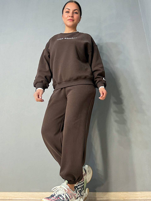 Костюм женский A-N 27063 свитшот и джогеры оверсайз с вышивкой коричневый, коричневый, M Киев - изображение 6