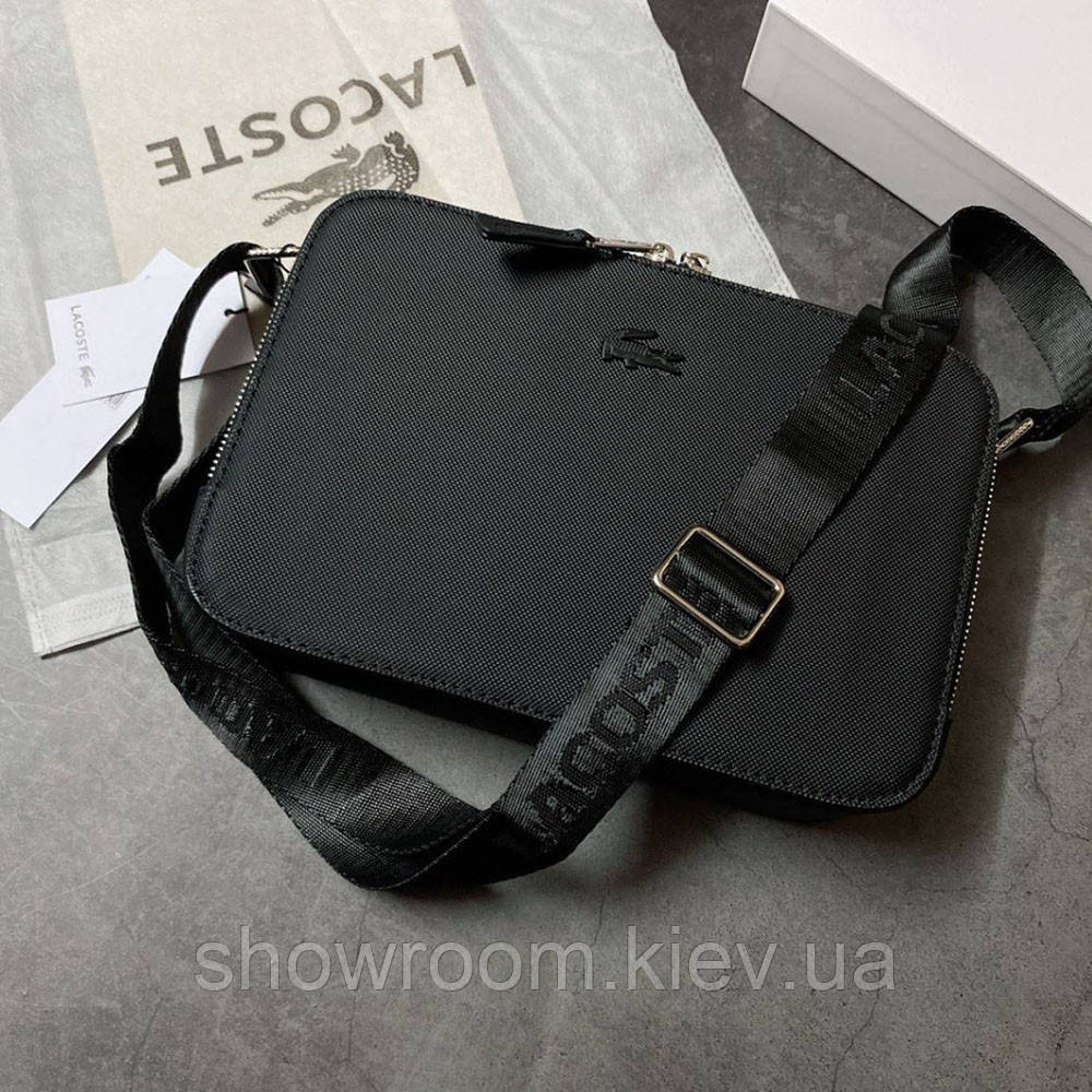 Чоловіча брендова сумка через плече Lacoste (2028) чорна Київ - фото 1
