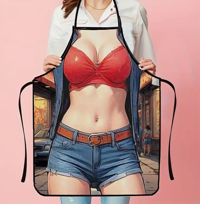 Фартух прикольний дівчина в джинсових шортах 80 на 60 см різнобарвний Київ - фото 5