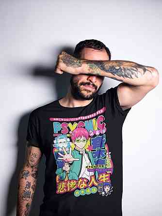 Футболка з аніме принтом Кусуо Саікі Дісастроус Ліфе оверсайз (S/M/L) Чорний AnimeJ0156 Дніпро