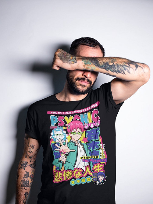 Футболка аниме Кусуо Саики Дисастроус Лифе оверсайз (S/M/L) Черний AnimeJ0156 Днепр - изображение 3