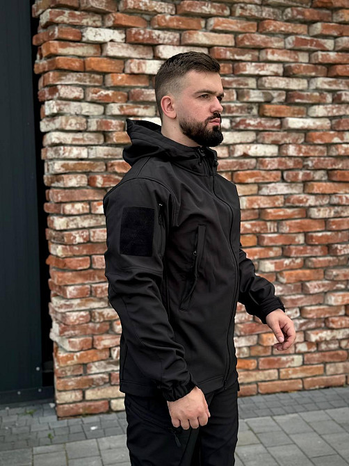 Тактический демисезонный мужской костюм soft shell черный, военная форма софт шелл с молнией Львов - изображение 5