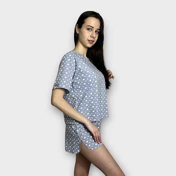 Пижама с шортами женская Белый Сердечки Светло-серый S/M Харьков