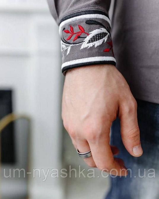 Мужская льняная вышиванка коричневая Еремий Кривой Рог - изображение 10