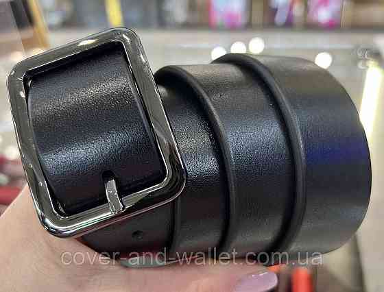 Черный женский брючный ремень из итальянской кожи с прямоугольной пряжкой 35 мм PS Leather Киев