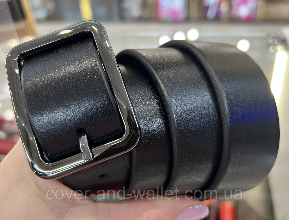 Черный женский брючный ремень из итальянской кожи с прямоугольной пряжкой 35 мм PS Leather Киев - изображение 4