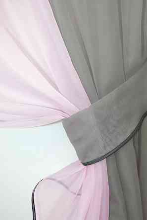 Кухонные шторы VR-Textil № 017к комбинированные с подвязками серый с розовым 265х170 см (50-013) Киев