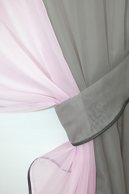 Кухонные шторы VR-Textil № 017к комбинированные с подвязками серый с розовым 265х170 см (50-013) Киев - изображение 3