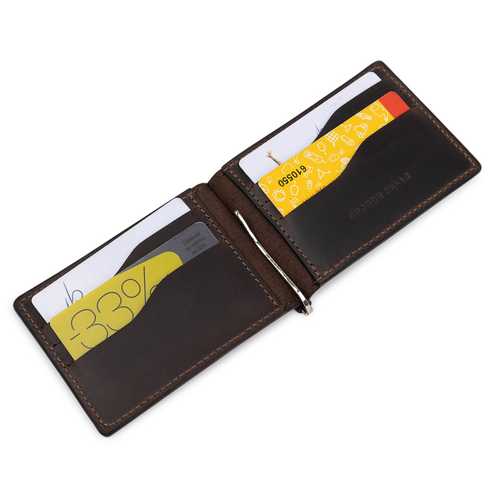 Кожаный мужской зажим для денег GRANDE PELLE 11540 Коричневый Киев - изображение 5