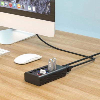 Концентратор Dynamode 5 ports USB3.0 to 4*USB3.0+2.4А Power Adapter 1A/12V (DM-UH-P405-G) Винница - изображение 9