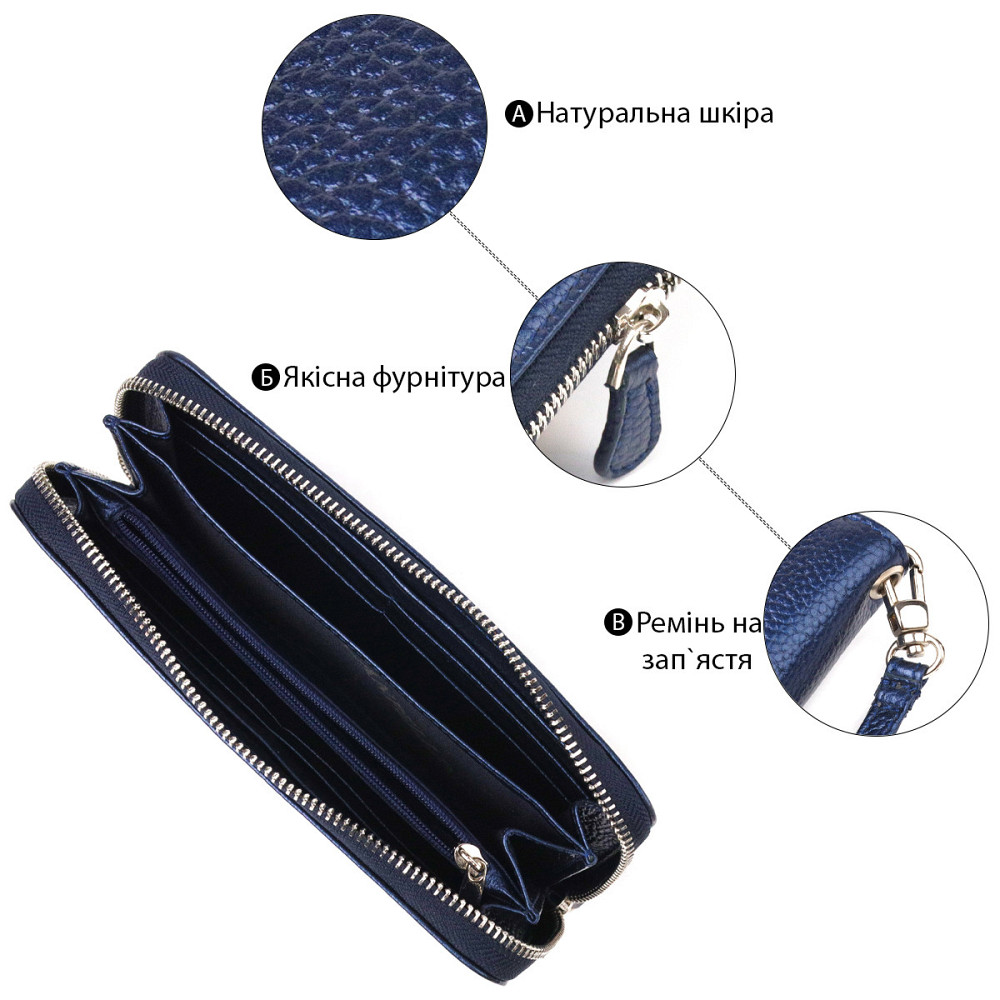 Превосходный кошелек с отливом для женщин из натуральной кожи флотар CANPELLINI 21616 Синий Киев - изображение 4
