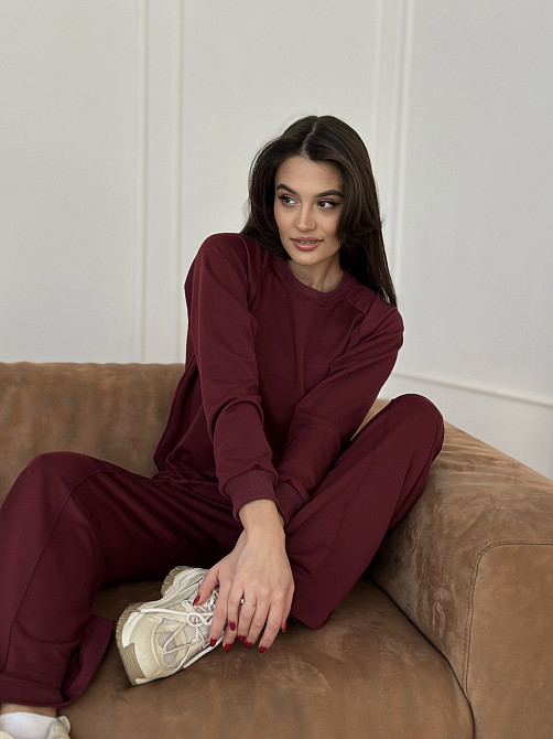 Женский спортивный костюм с широкими штанами Бордовый XL/XXL Харьков - изображение 7