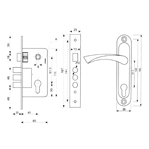 Замок врізний 1023-M60 G з ручками CLASS Житомир - изображение 2