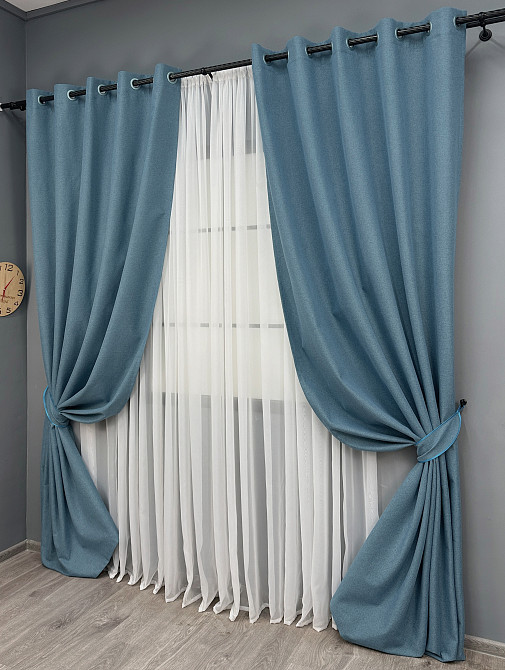 Комплект штор на люверсах VR-Textil Блэкаут двусторонний ASHEN NIGHT № 1852ш Синий 150х270 см 2 шт (37-0292) Киев - изображение 3