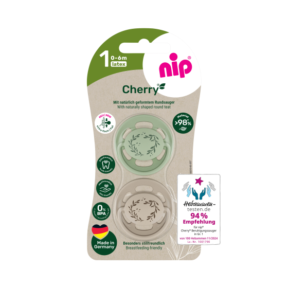 Пустушка латексна кругла для дітей 0–6 місяців NIP Cherry арт. 38875-51 2 шт. зелений/бежевий Кривий Ріг