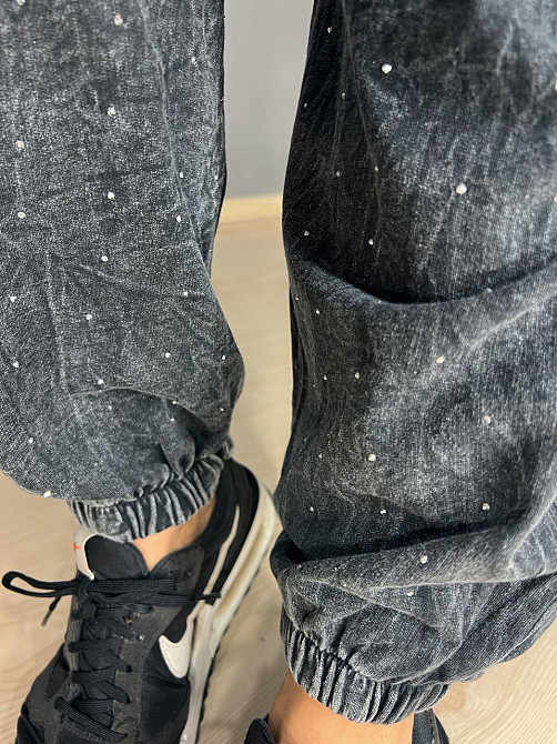 Костюм жіночий Coast Moda 4256 варений в техниці тай-дай джоггери з футболкою розсип камінців графіт, графіт, L Київ - фото 5